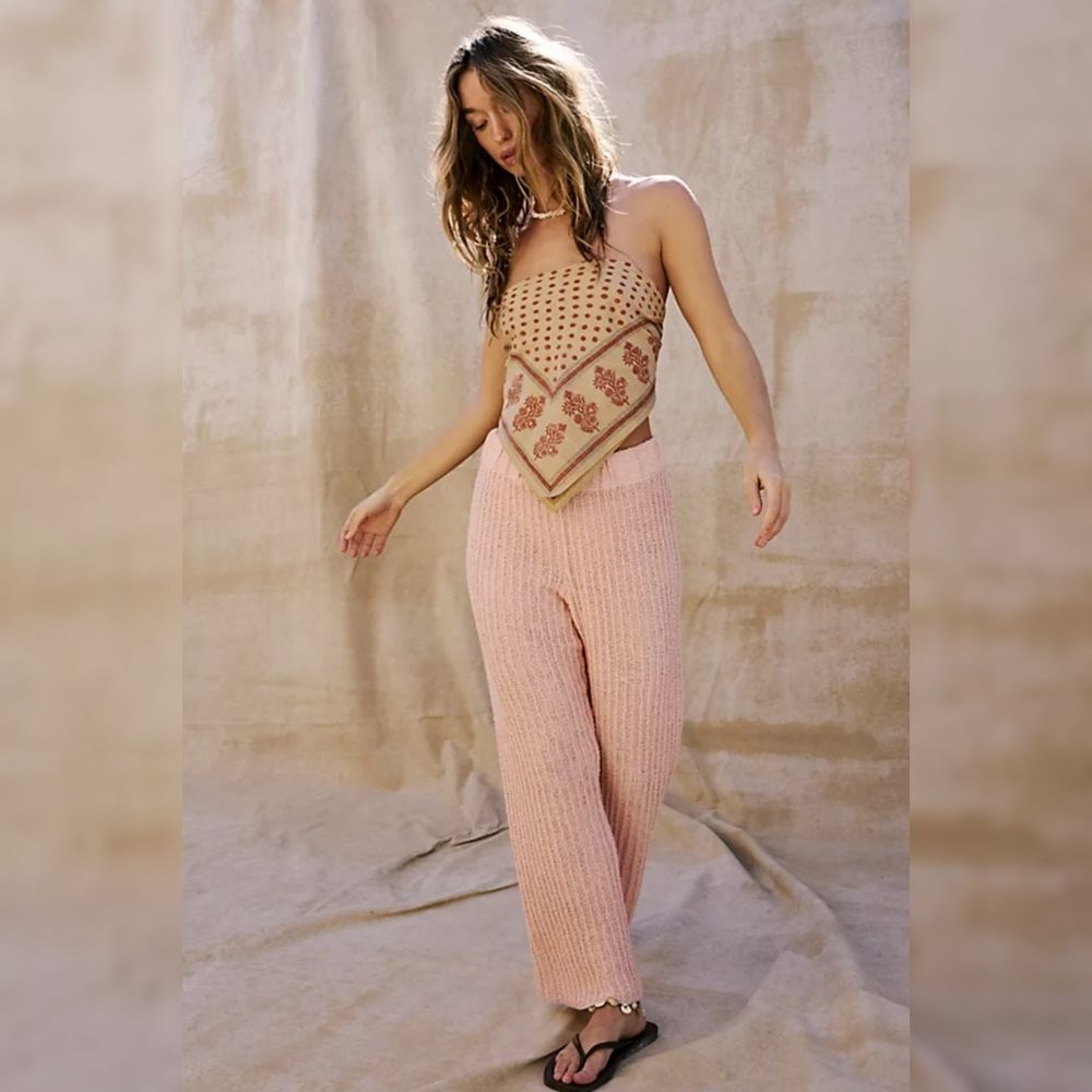 Free People Beach Veronica Sweater Pants Sunblush Combo Pink Women's Size Large‎